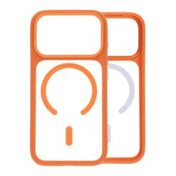 smart mirror skin feel magnetic case with built in lens stand for iphone 17 pro max orange 2