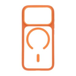 smart mirror skin feel magnetic case with built in lens stand for iphone 17 pro orange