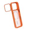smart mirror skin feel magnetic case with built in lens stand for iphone 17 pro orange 6