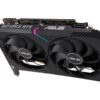 ASUS Dual GeForce RTX 3060 OC Edition grafikkort sett snett ovanifrån med kretskort synligt