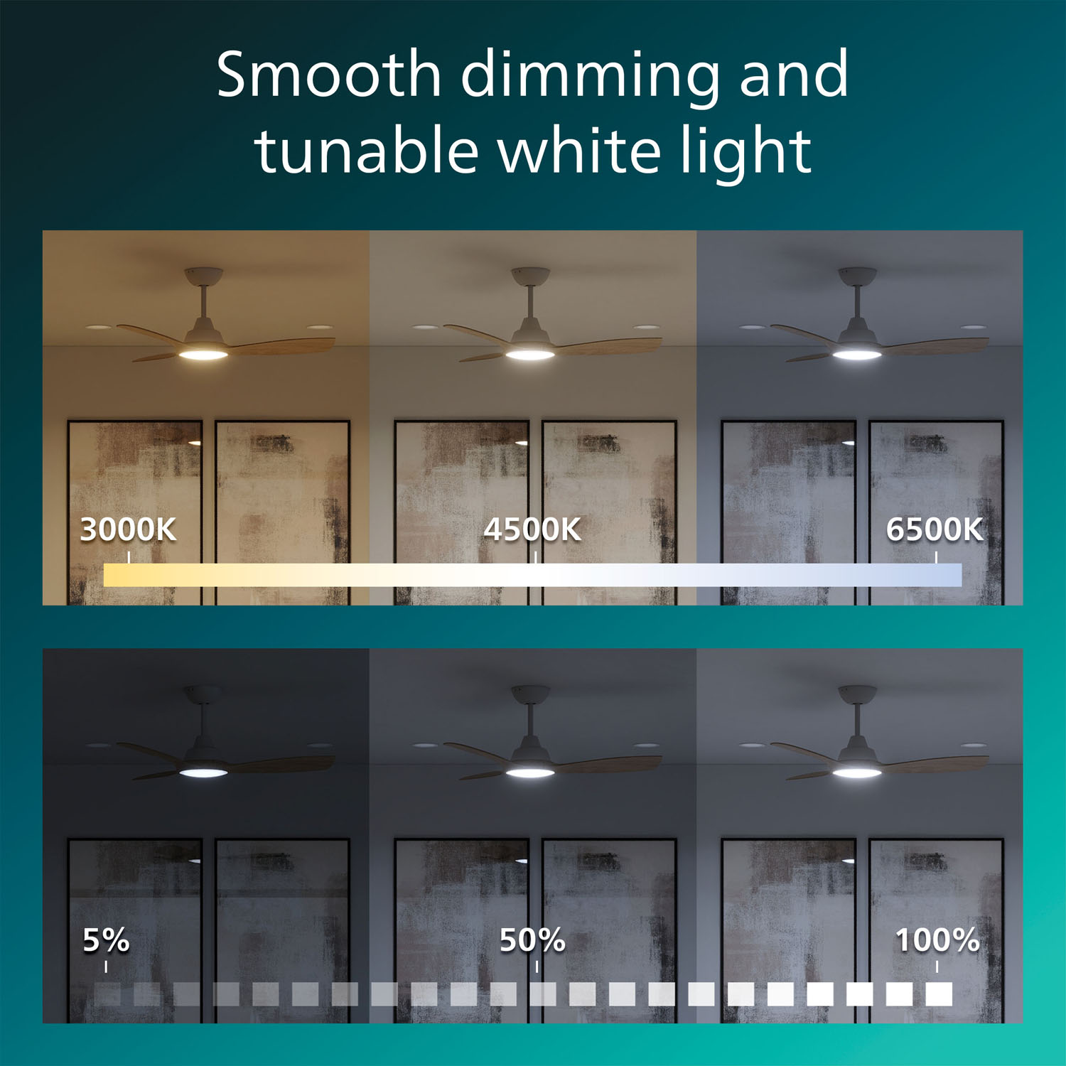 Philips Olas Takfläktslampa Ø106 cm Justerbart vitt ljus Vit+Trä – bild 6