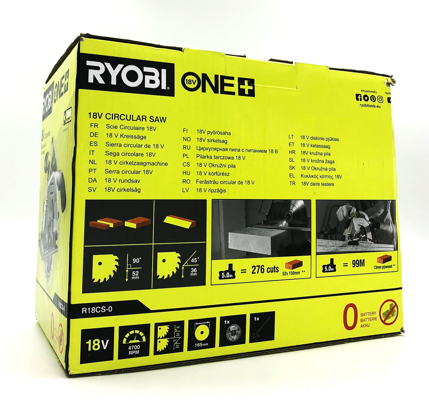 Ryobi One+ R18CS Rundsav 18V Batteri og lader ikke inkluderet