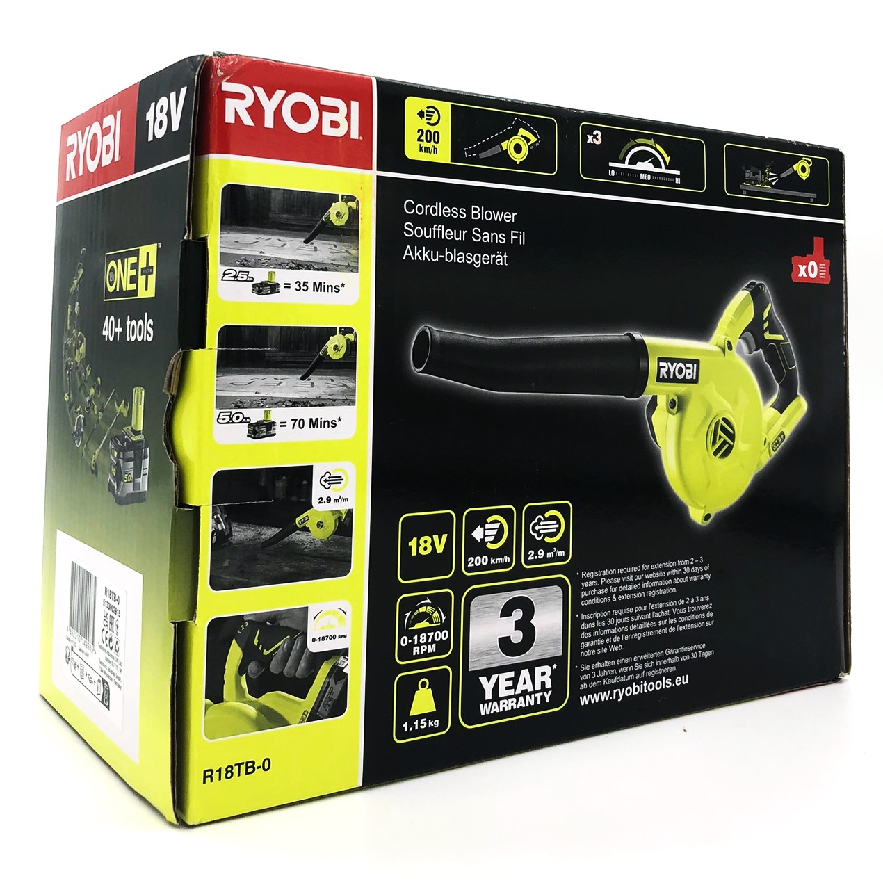 Ryobi R18TB-0 18V ONE+ Lövblås 200 km/h (utan batteri) – bild 2