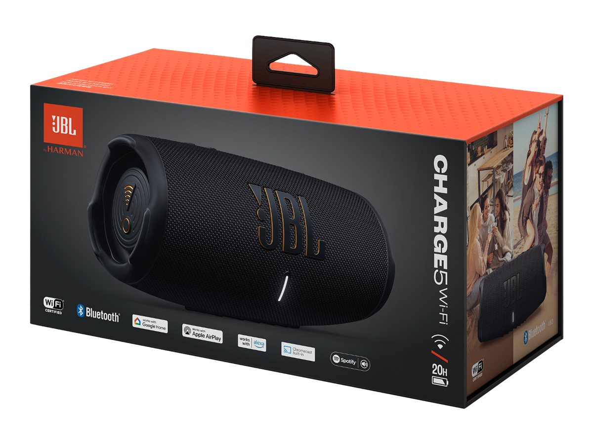 JBL Charge 5 Wi-Fi högtalare svart, närbild på högtalargaller