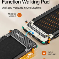 Akluer 520A-B walkingpad som visar hur bandet vänds mellan promenad- och massageläge