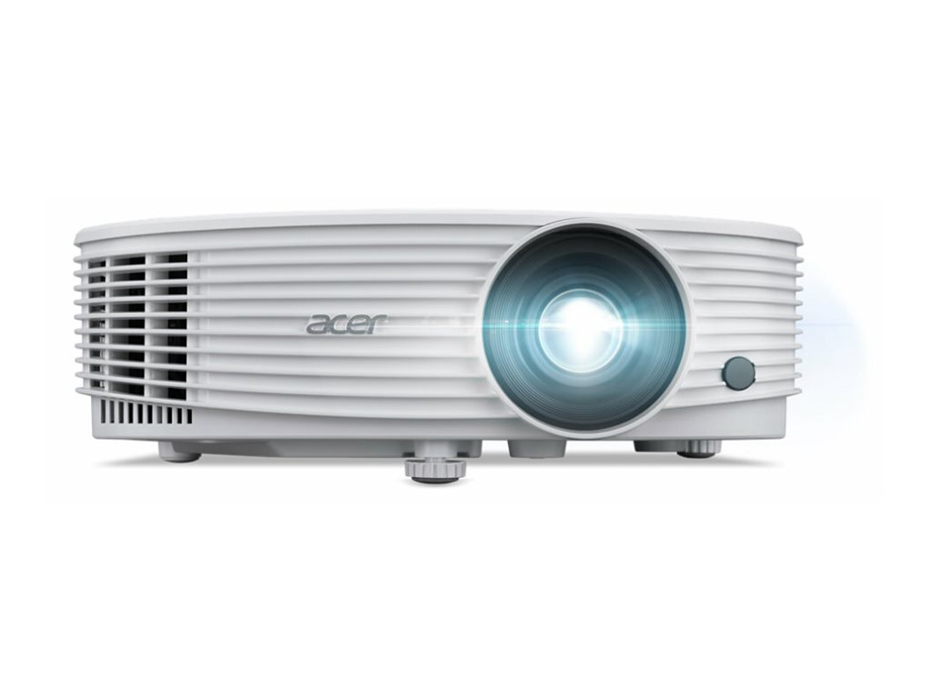 Acer P1557 projektor rakt framifrån med tänd lins