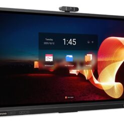 Lenovo ThinkVision T65 i vinkel framifrån med kamera och Android-startskärm