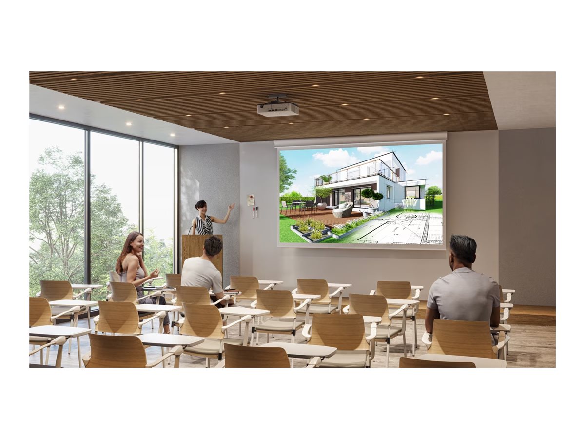 Sony VPL-PHZ51 takmonterad i konferensrum som projicerar på duk