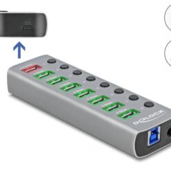 Delock USB 3.2 Gen 1-hubb 7 portar med snabbladdning och USB-C PD, grå