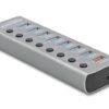 Delock USB-hubb med alla 7 portar, snabbladdningsport och USB-C PD-port markerade