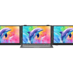 Blackview DCM8 Pro bärbar skärm ansluten till bärbar dator, tre skärmar synliga