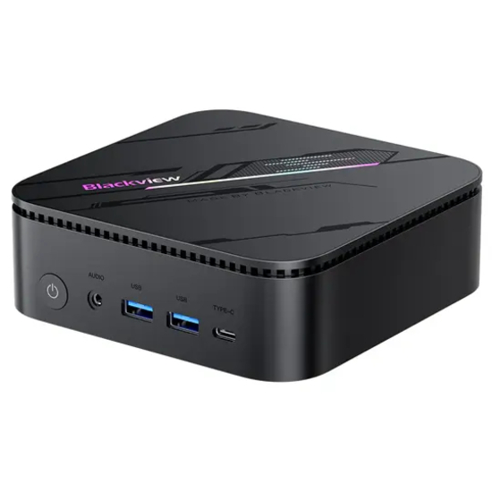 Blackview MP100 Pro Mini PC Intel i3-1235U 16GB 512GB Windows 11 Pro sedd rakt framifrån