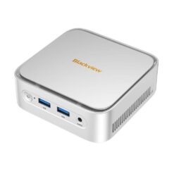 BlackView MP50 Mini PC i silver, vinklad vy uppifrån