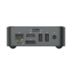 BlackView MP50 Mini PC bakifrån med LAN, HDMI, DisplayPort och USB-portar