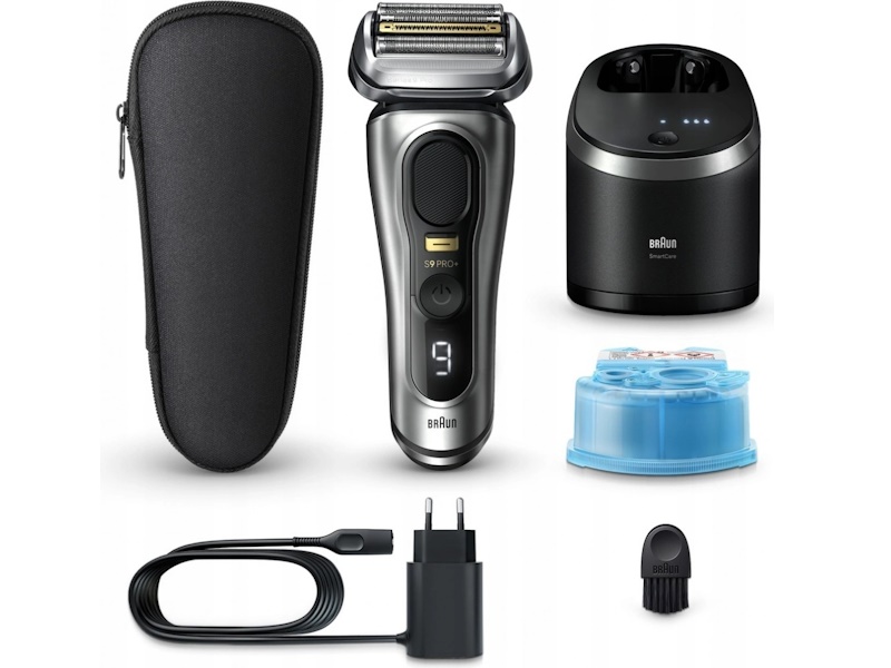 Braun Series 9 Pro+ 9565cc rakapparat silver med alla tillbehör: reseetui, SmartCare Center, rengöringspatron, laddare och rengöringsborste