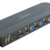 Anslutningspanel på Delock DisplayPort KVM Switch med HDMI, USB och ljudanslutningar