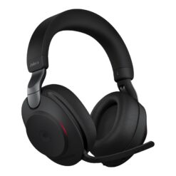 Jabra Evolve2 85 MS Stereo – tre kvarts vy med mikrofonarm och busylight