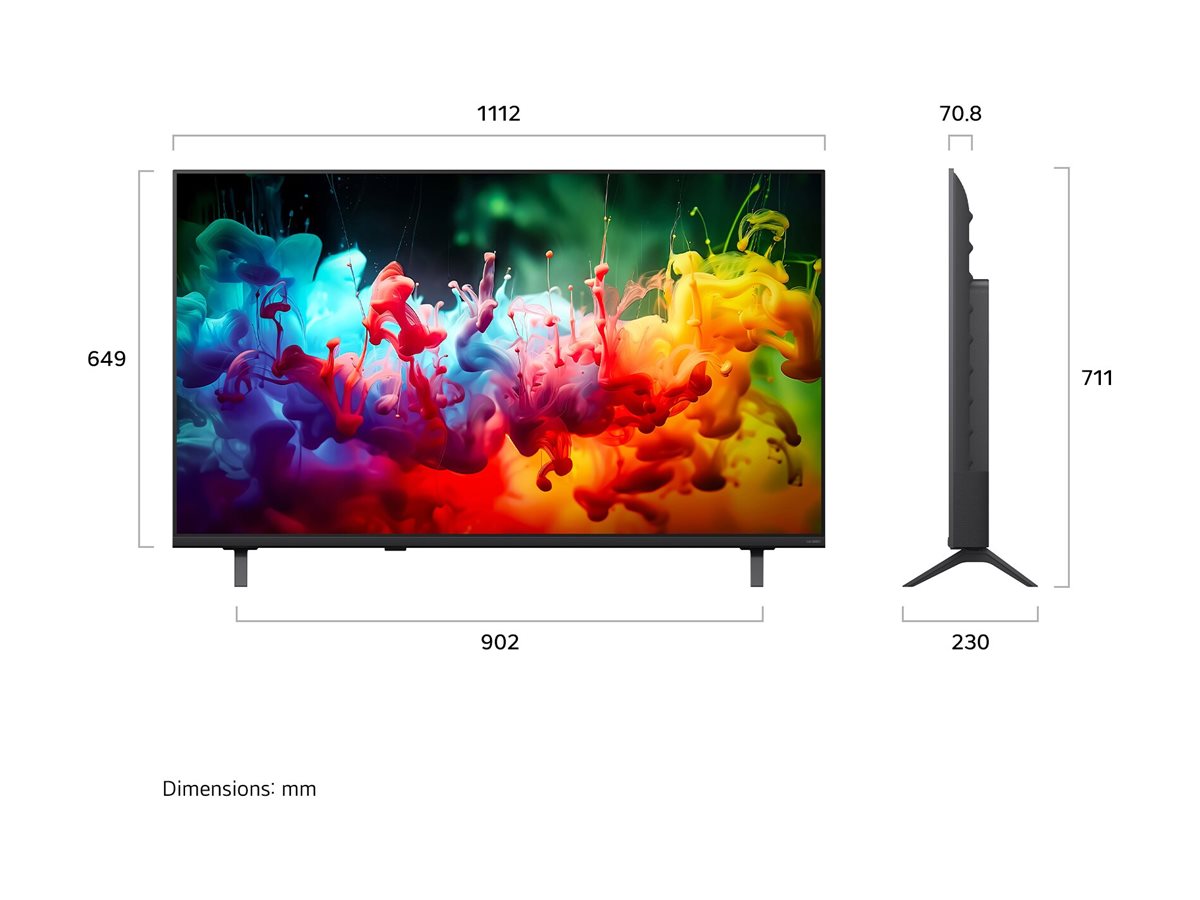 LG 50QNED70B3C TV baksida med anslutningar