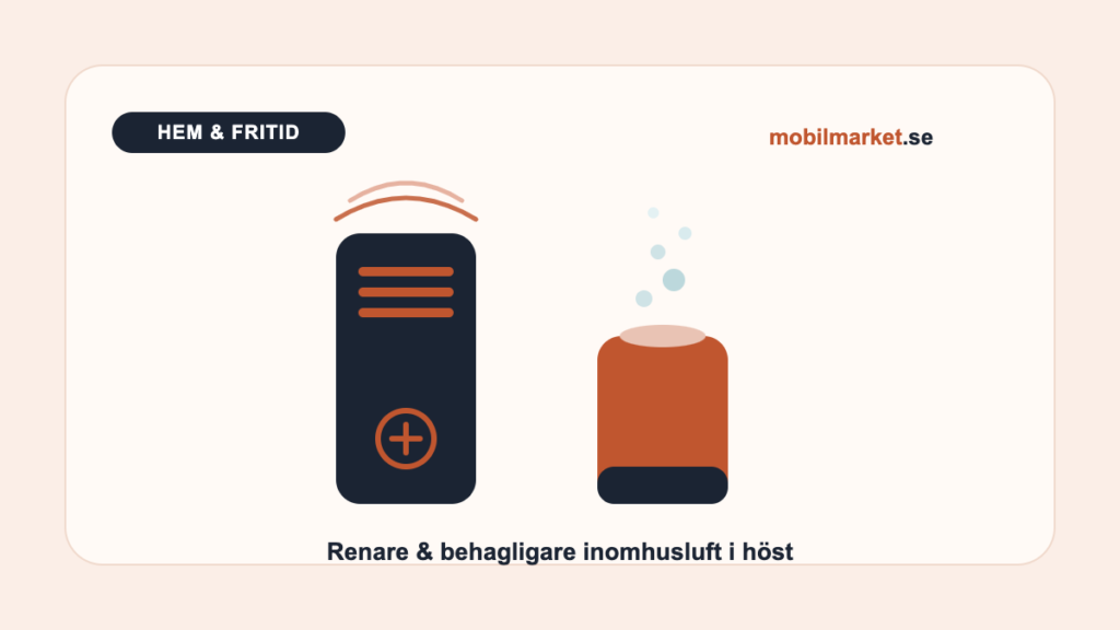 Luftrenare eller luftfuktare – illustration av båda apparaterna för renare och behagligare inomhusluft i höst.