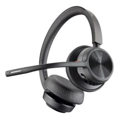 Poly Voyager 4320 UC-headset i svart, sett från sidan med mikrofonarm
