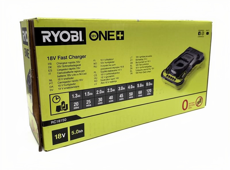 Ryobi RC18150 laddtidstabell för olika batteristorlekar