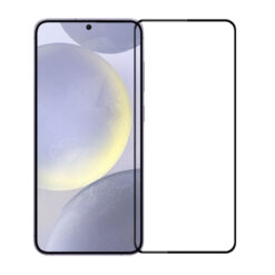 Samsung Galaxy S24 FE skärmskydd med aluminiumram och välvda kanter