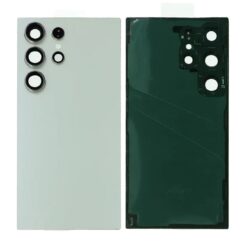 Samsung Galaxy S24 Ultra baksida grönt sedd utifrån och inifrån med tejp