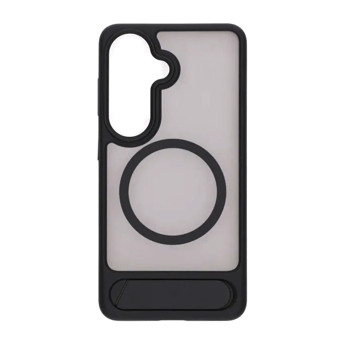 Närbild på kameraurtag och MagSafe-ring på svart skal för Samsung Galaxy S26