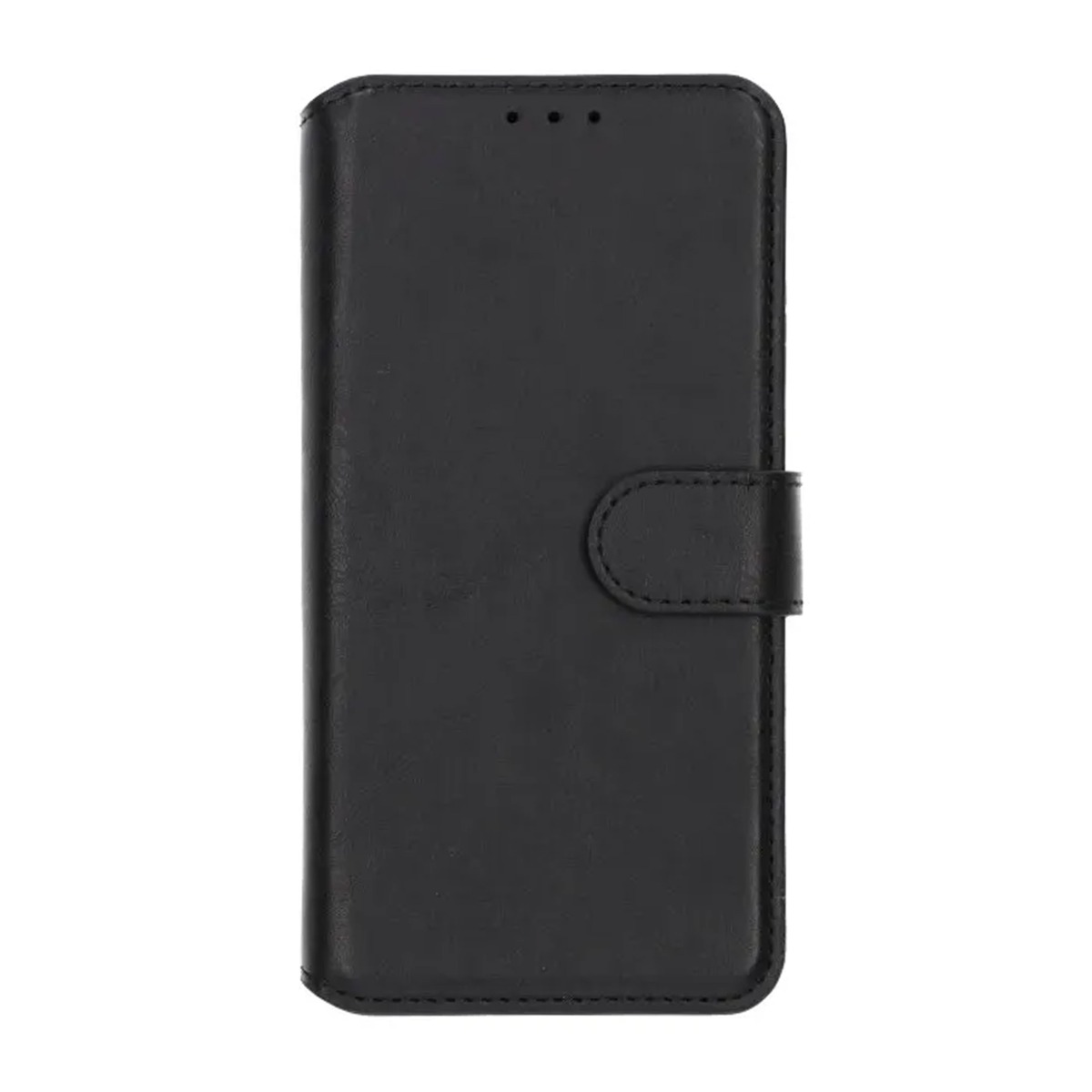 Samsung Galaxy S26 plånboksfodral i svart läder, stängt läge