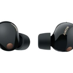 Sony WF-1000XM5 trådlösa in-ear hörlurar i svart, sedda framifrån