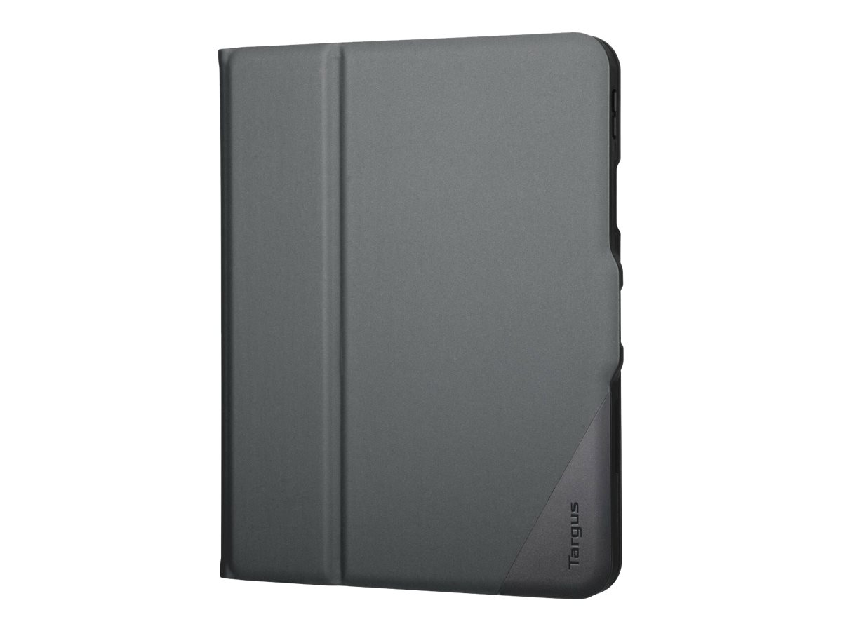Targus VersaVu fodral till iPad 10:e generationen i svart, sett snett framifrån med Targus-logotyp