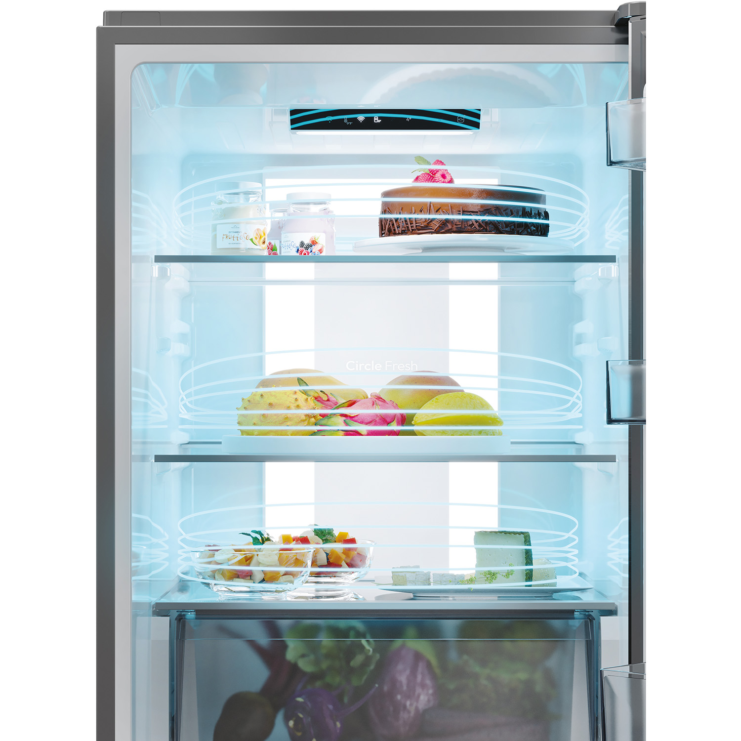 Belyst inredning i Candy Fresco 500 kyl/frys