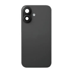 iPhone 16 svart bakglas sedd framifrån med kamerabåge