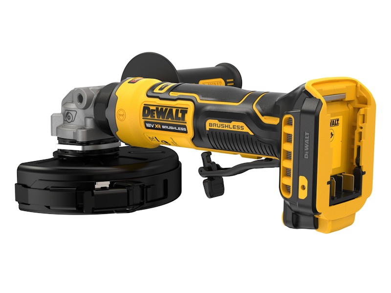 DeWALT DCG404N-XJ vinkelslip med 125 mm skiva, sedd från andra sidan