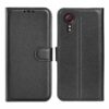 Samsung Galaxy Xcover 7 plånboksfodral svart, framsida, baksida och öppet fodral med kortfack