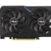 ASUS Dual GeForce RTX 3060 V2 12GB grafikkort, sett framifrån med två fläktar och ASUS-logotyp