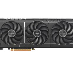 ASUS Prime Radeon RX 9070 XT OC Edition grafikkort sett rakt framifrån med tre fläktar