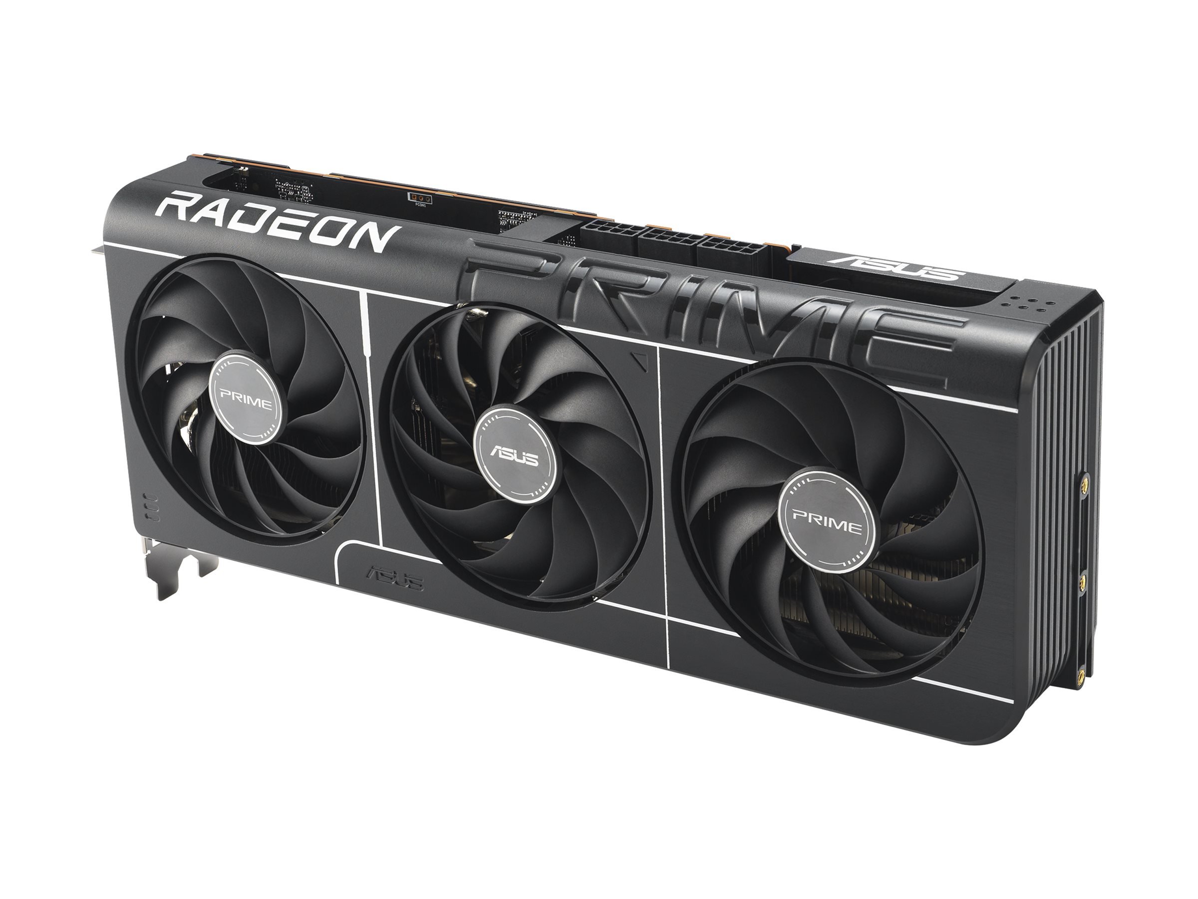 ASUS Prime Radeon RX 9070 XT OC Edition grafikkort sett snett framifrån
