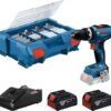 Bosch Professional GSB 18V-65 slagborrmaskin med 2 batterier, laddare och L-Case Pick & Click