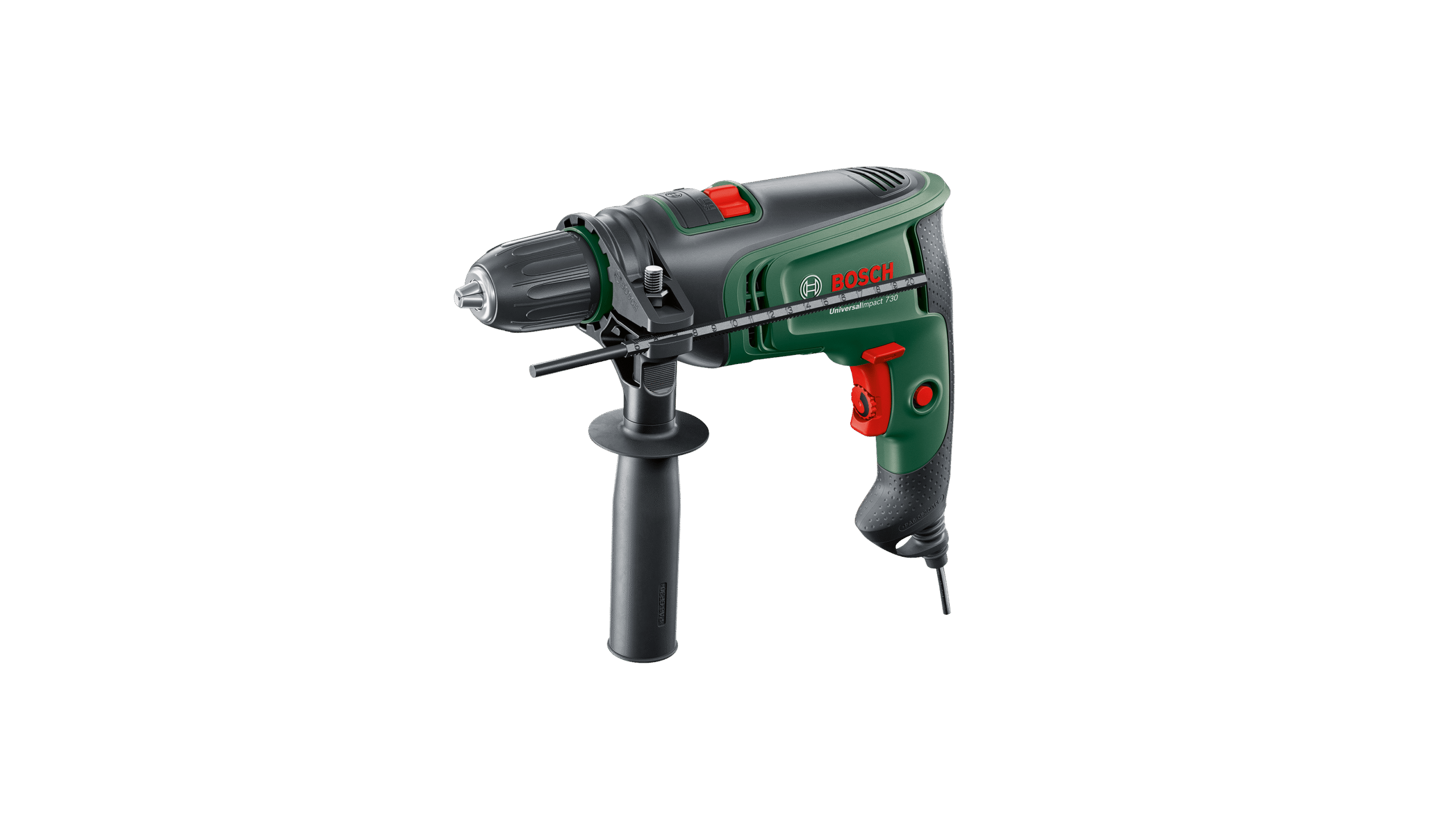 Bosch UniversalImpact 7500 slagborrmaskin i grönt och svart med sidohandtag och nyckellös chuck