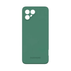 Fairphone 4 baksida i färgen grön, framifrån