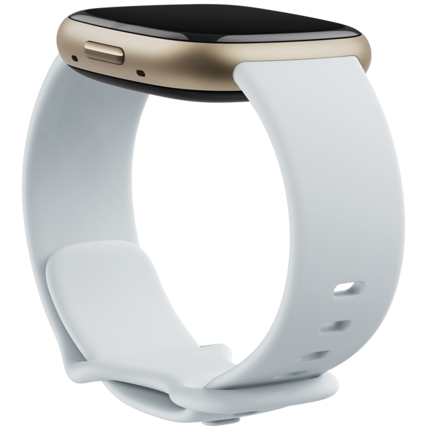 Fitbit Sense 2 smartklocka i sidovy med knapp och armband