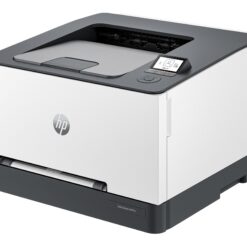 HP Color LaserJet Pro 3202dw färglaserskrivare, snett framifrån med pappersfack och kontrollpanel