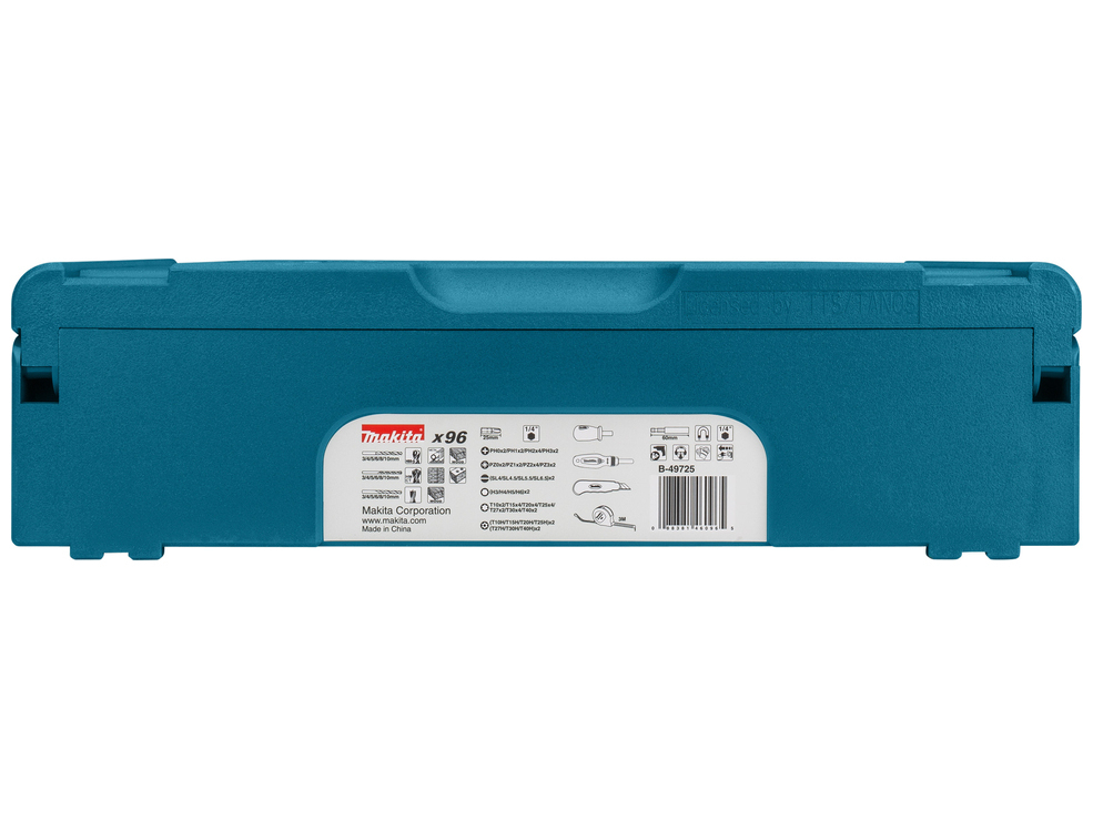 Makita B-49725 bor- och bitsset, låda sedd bakifrån