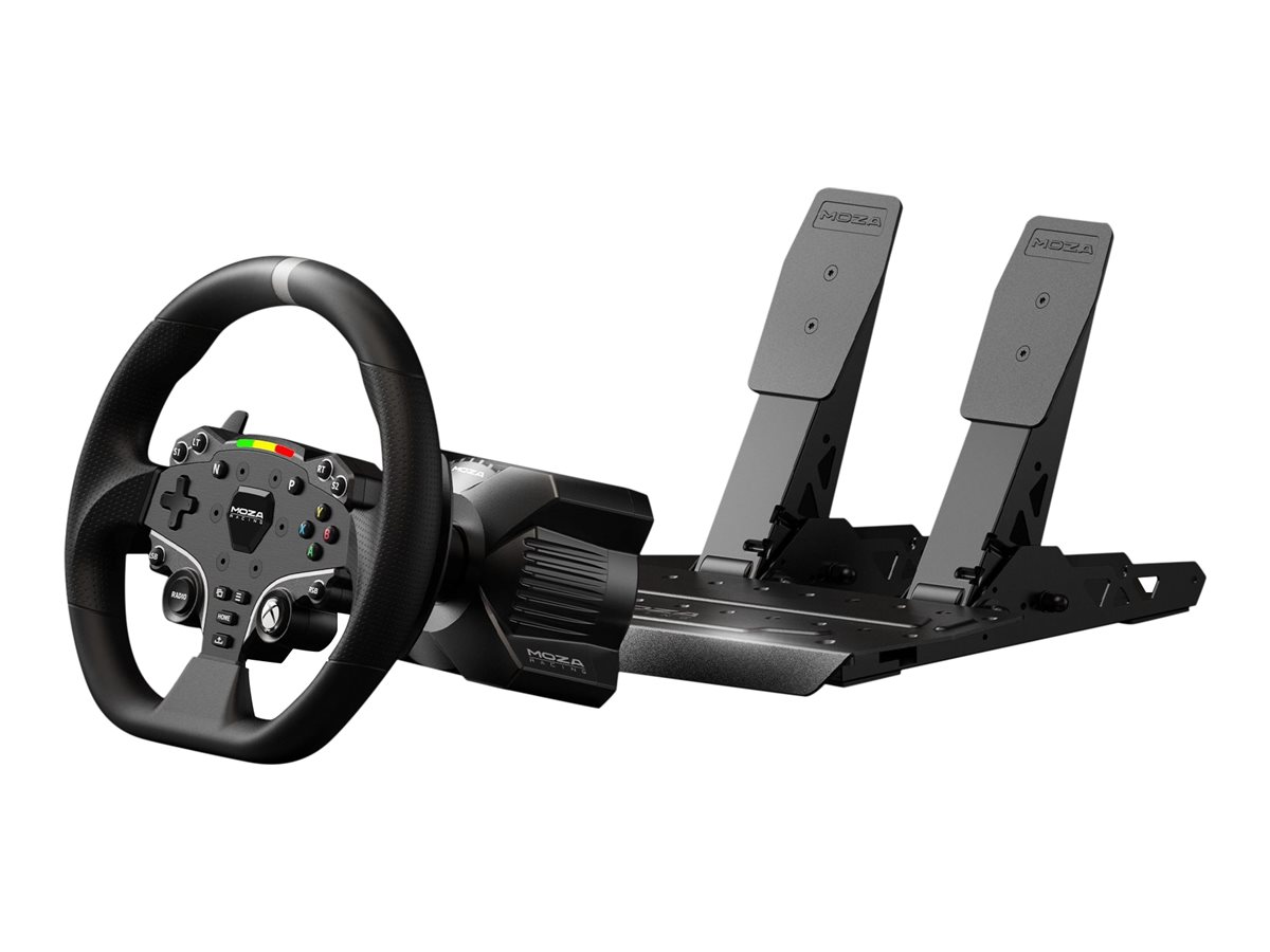 Moza Racing R3 Bundle ratt och pedalset för PC sett framifrån mot vit bakgrund
