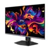 MSI MPG 321URXDE 31,5 tum QD-OLED-bildskärm, snett framifrån med färgstark bild på skärmen