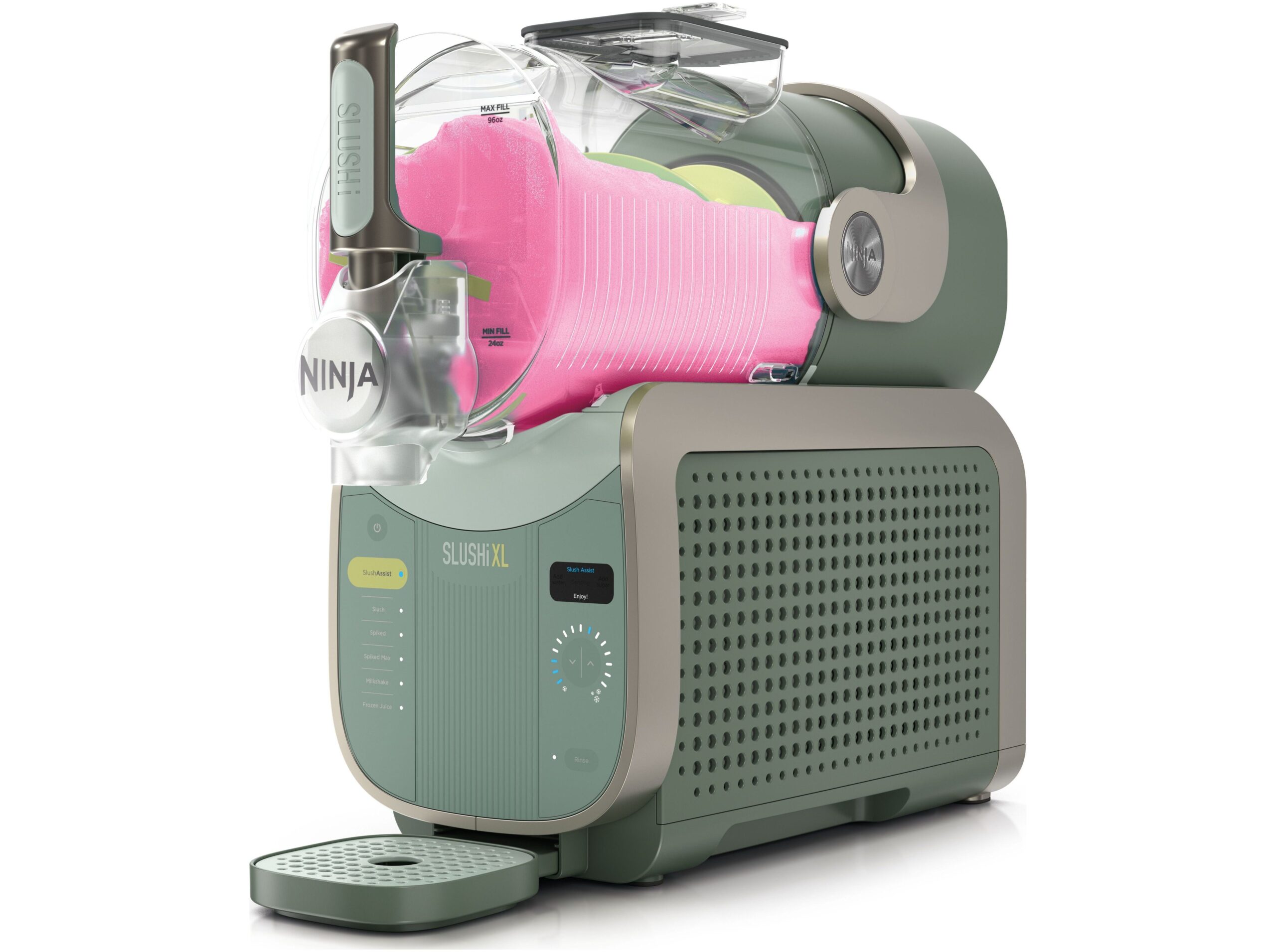 Ninja SLUSHi XL slushmaskin i grönt med rosa slush i behållaren