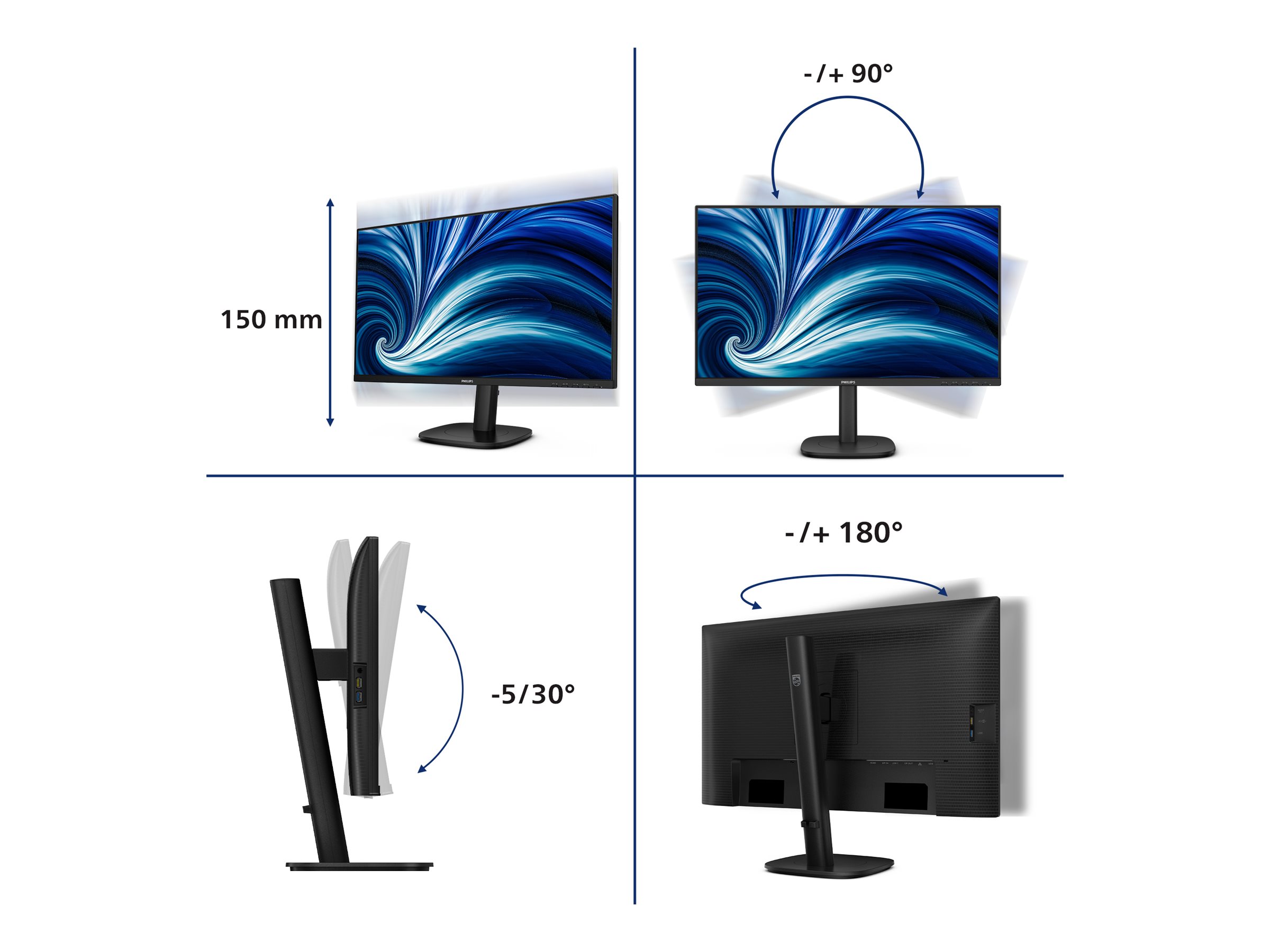 Philips 27B2U3601 27 tum QHD-bildskärm med justering av höjd, lutning och pivot