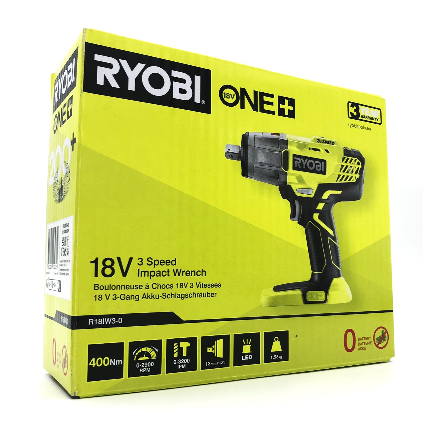 Ryobi ONE+ R18IW3-0 18 V mutterdragare i förpackning, utan batteri