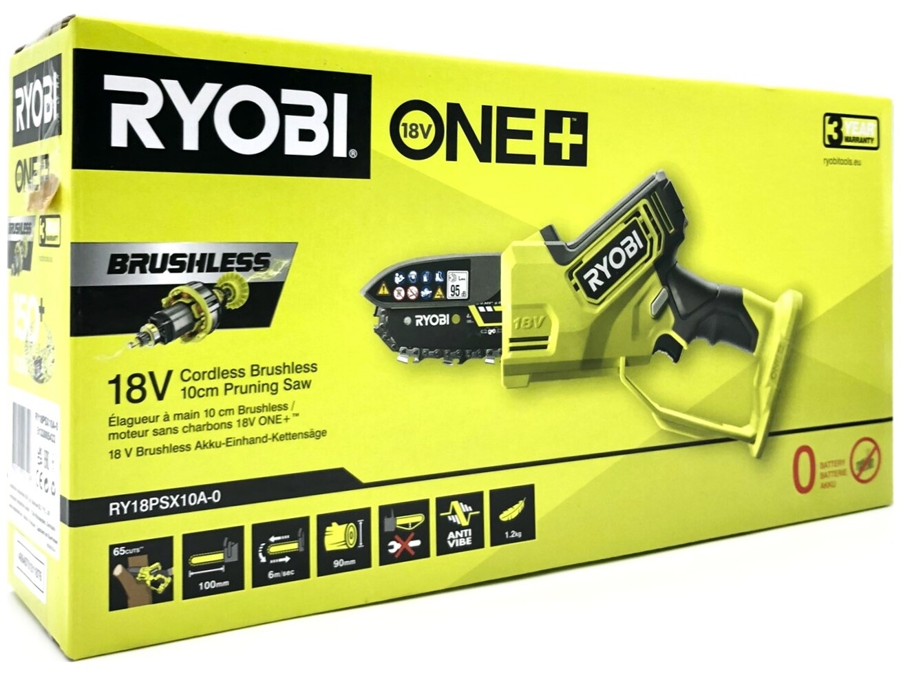 Ryobi ONE+ RY18PSX10A-0 18 V grensåg, förpackningens framsida